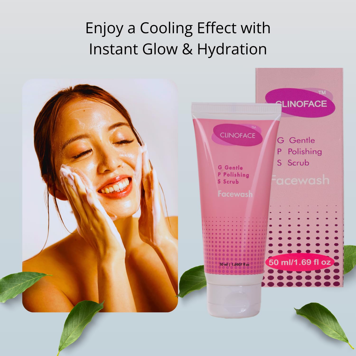 CLINOFACE GPS Gentle Polishing Scrub Face Wash - 3-in-1 Exfoliating Cleanser, Scrub & Mask for Instant Glow & Hydration | Cooling Effect for Men & Women | 50ml | Perfect for Daily Skincare Routine & Post-Workout Refreshment
