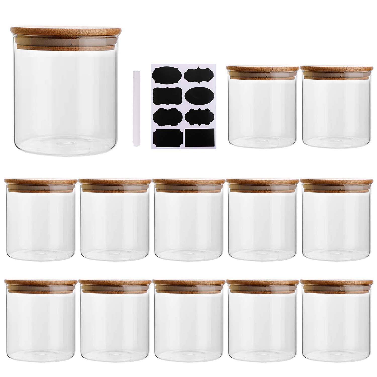 12-Pack 8oz (250ml) Clear Glass Food Storage Containers with Airtight Bamboo Lids - Perfect for Sugar, Candy, Cookies, Rice & Spice Organization - Ideal for Kitchen Pantry, Baking Supplies & Meal Prep Storage