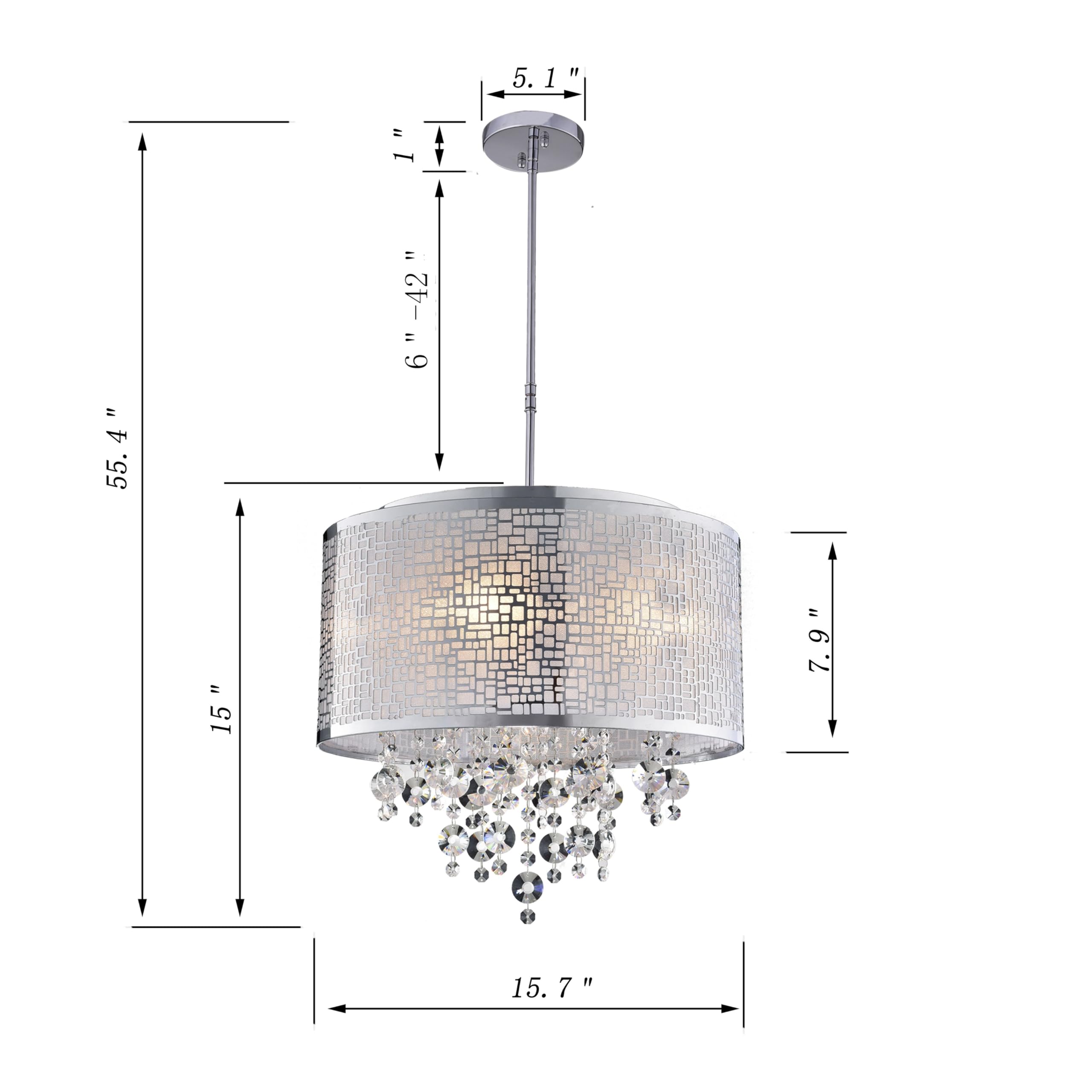 Elegant Iris 4-Light Metal & Crystal Drum Chandelier - Modern Ceiling Lighting Fixture for Dining Room, Bedroom, or Living Room Decor