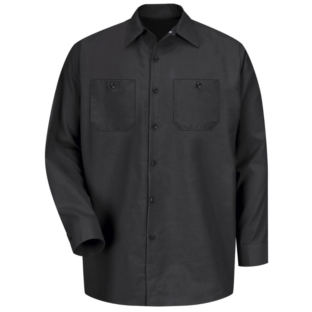 Red Kap Men's Long Sleeve Industrial Work Shirt - Durable Black Cotton Workwear for Construction, Mechanics & Outdoor Labor