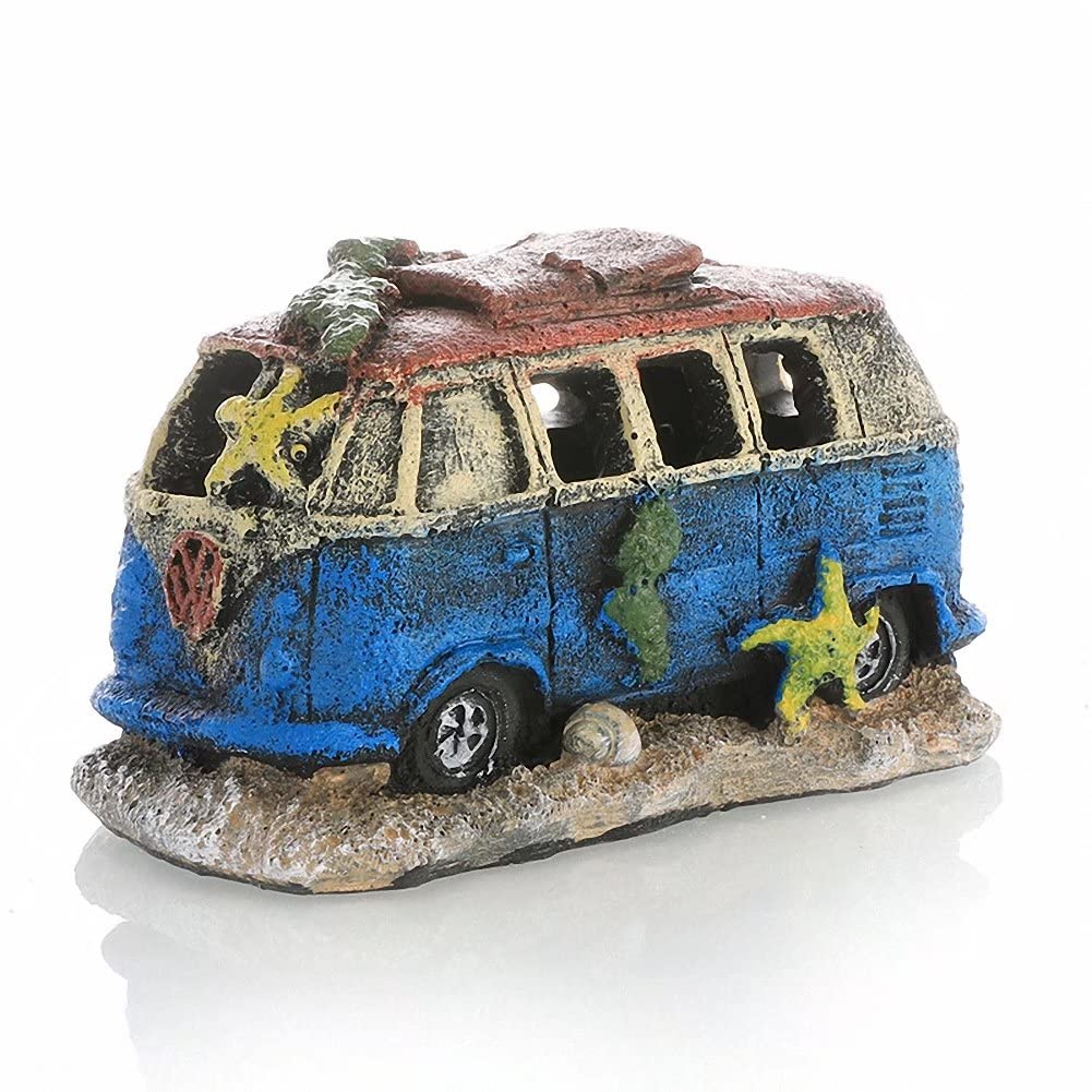 Fish Tank Decorations - Resin Wrecked Car Ornament with Cave Hideaway for Aquarium | Underwater Landscape Decor for Betta Fish, Shrimp & Tropical Fish Tanks