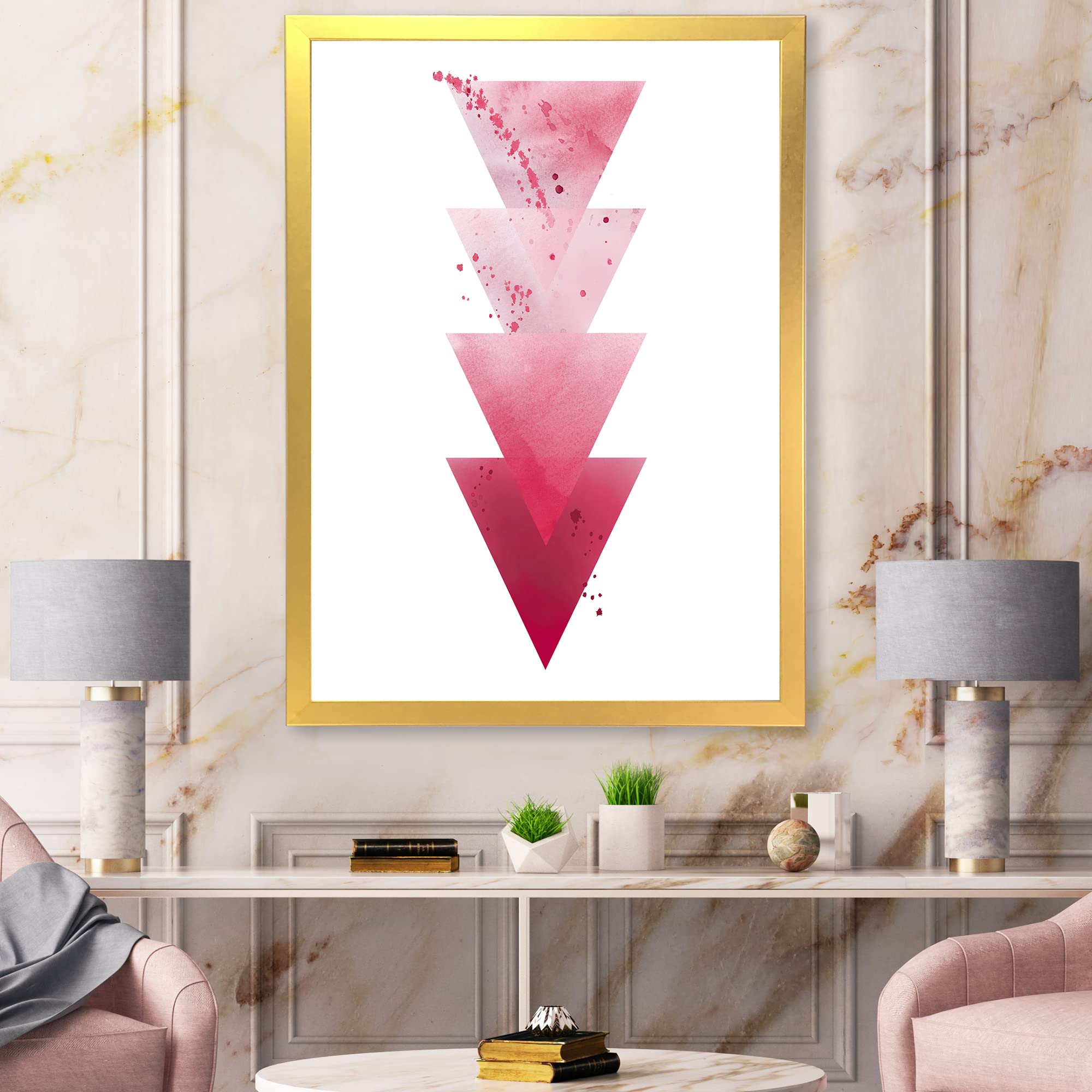 Abstract Red Triangle Geometric Wall Art - Modern Framed Canvas Painting for Living Room, Bedroom & Office Decor