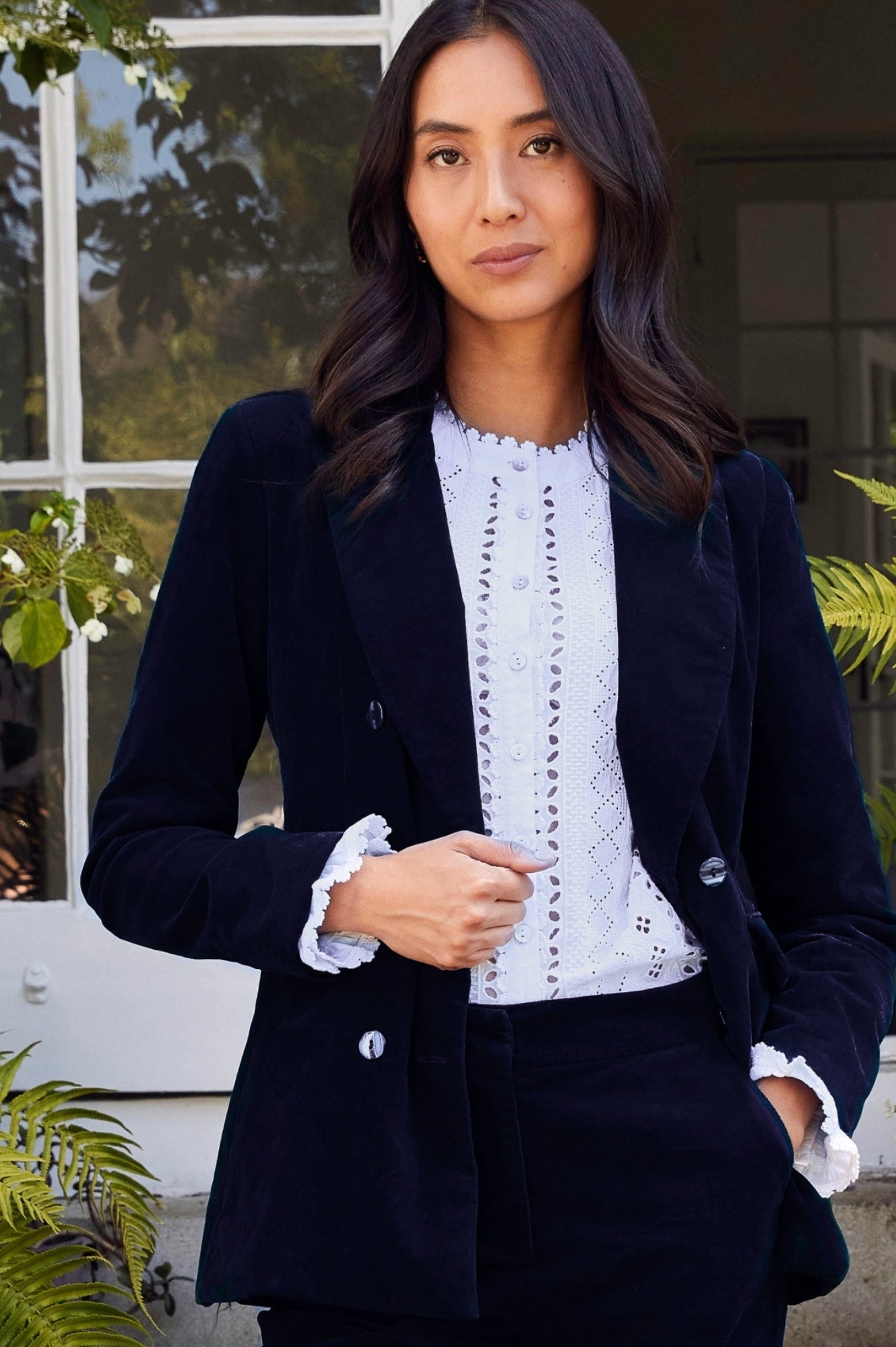Theresa Stretch Corduroy Blazer for Women | Soft Comfortable Slim Fit Jacket | Office Work & Casual Outfits | Ink Color