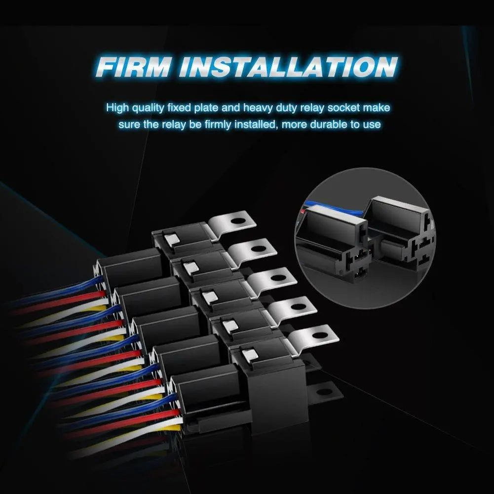 5-Pin Automotive Relay Kit with 5-Pin Harness Sockets - 5 Pack - Perfect for Car, Truck & Motorcycle Electrical Systems