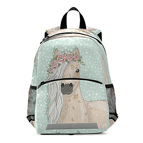 SUABO Cute Horse & Flowers Kids Backpack for Boys & Girls - Pony Themed Toddler School Bag for Kindergarten & Preschool - Perfect for School, Travel & Outdoor Adventures