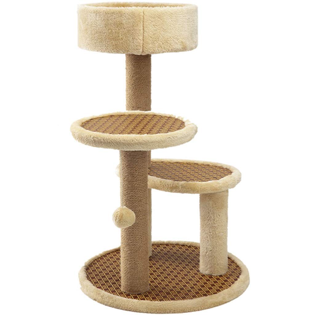 Premium 4-Tier Cat Tree with Scratching Posts, Furry Ball Toys & Circular Platforms - Medium Beige/Brown Cat Tower for Indoor Play & Climbing (70x45cm) - Perfect for Kittens & Adult Cats in Apartments & Homes