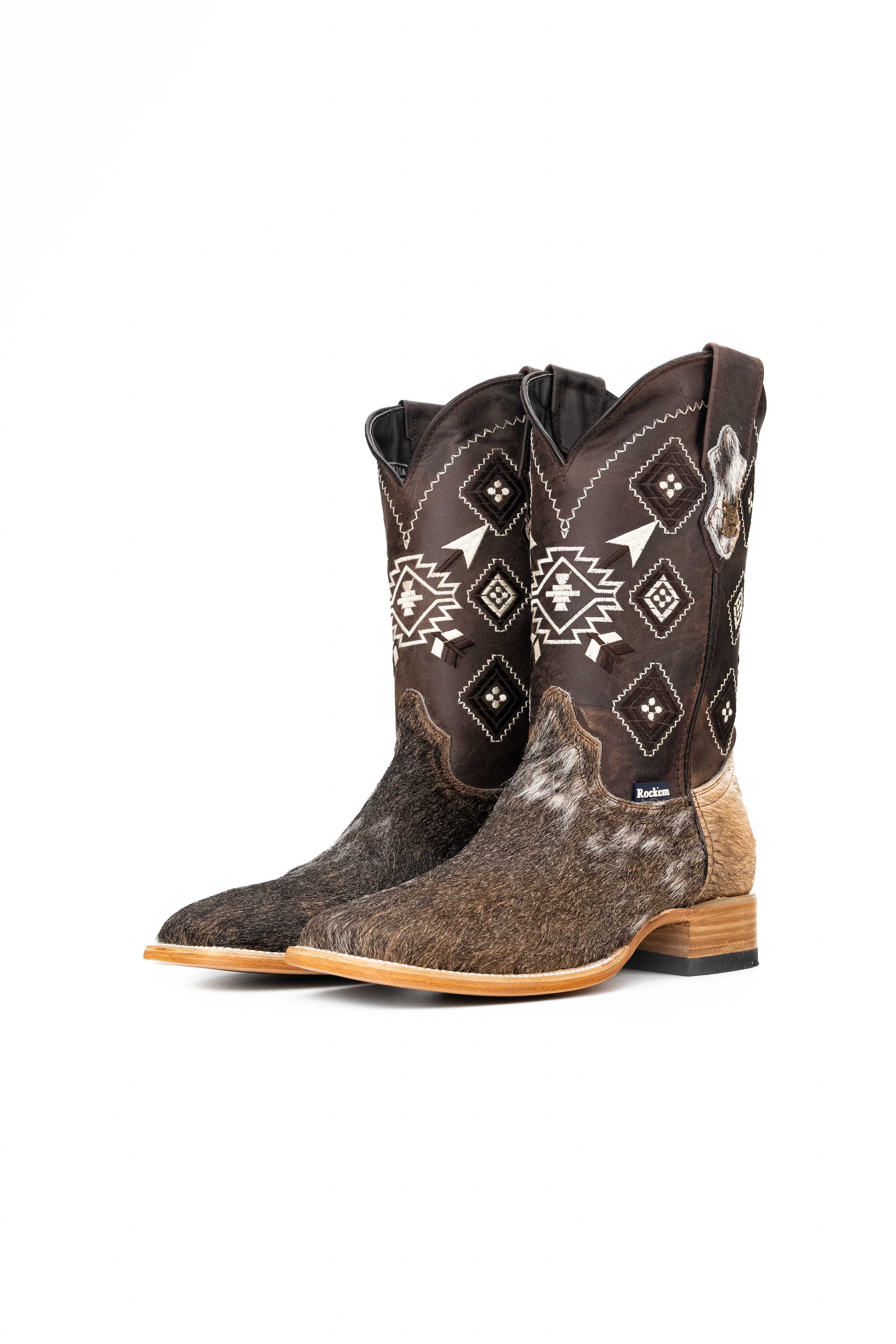 Authentic Men's Cowhide Square Toe Cowboy Boots - Size 8.5 (US) - Western Style Riding Boots - Perfect for Country Dancing, Rodeo & Outdoor Adventures