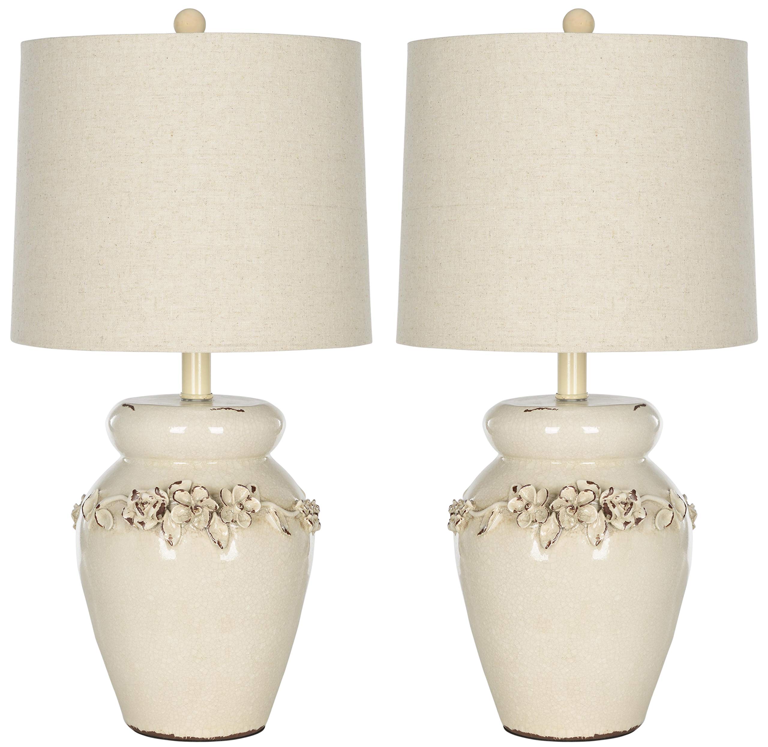 SAFAVIEH Marquesa Cream Vase Table Lamp Set of 2 - 24 Inch Modern LED Bedside Lighting for Bedroom, Living Room & Home Office - Includes Energy Efficient Bulbs (Perfect for Nightstands, Desks & Reading Nooks)