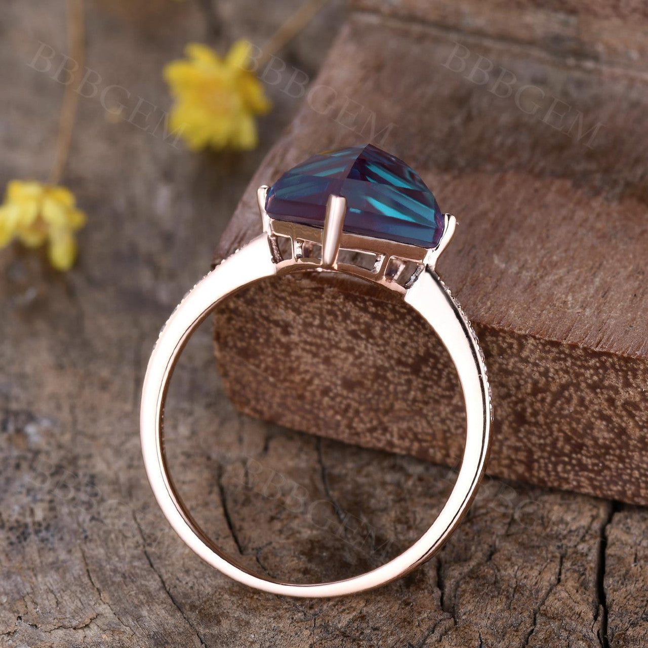 10mm Shield Cut Alexandrite Engagement Ring - Half Eternity Diamond Wedding Band for Women - Perfect for Proposals, Anniversaries & Bridal Jewelry