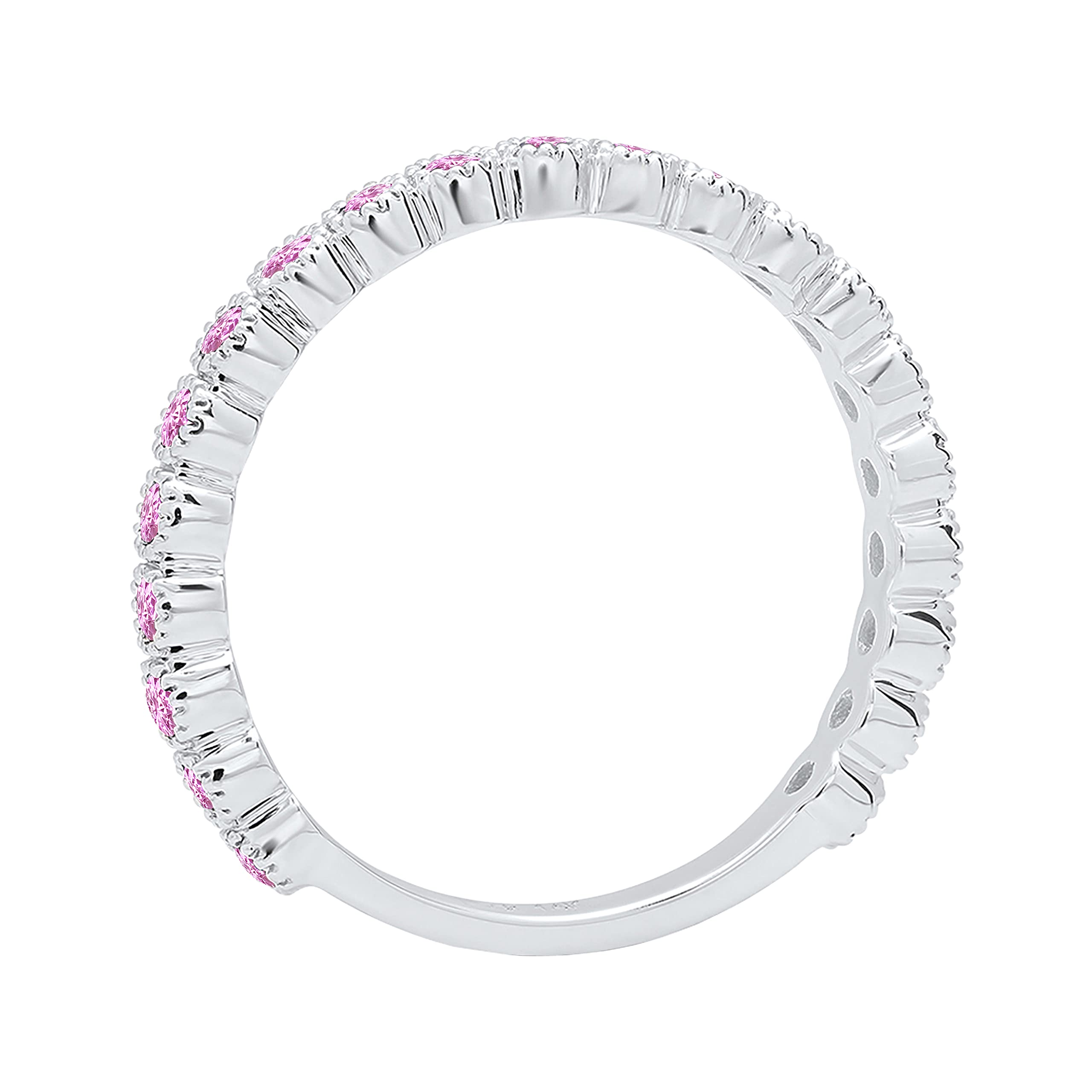 10K Solid Gold Round Pink Sapphire Stackable Wedding Eternity Band Ring for Women - Dazzlingrock Collection (Pink Color, Highly Included Clarity) | Perfect for Anniversary Gifts, Bridal Jewelry & Everyday Elegant Wear