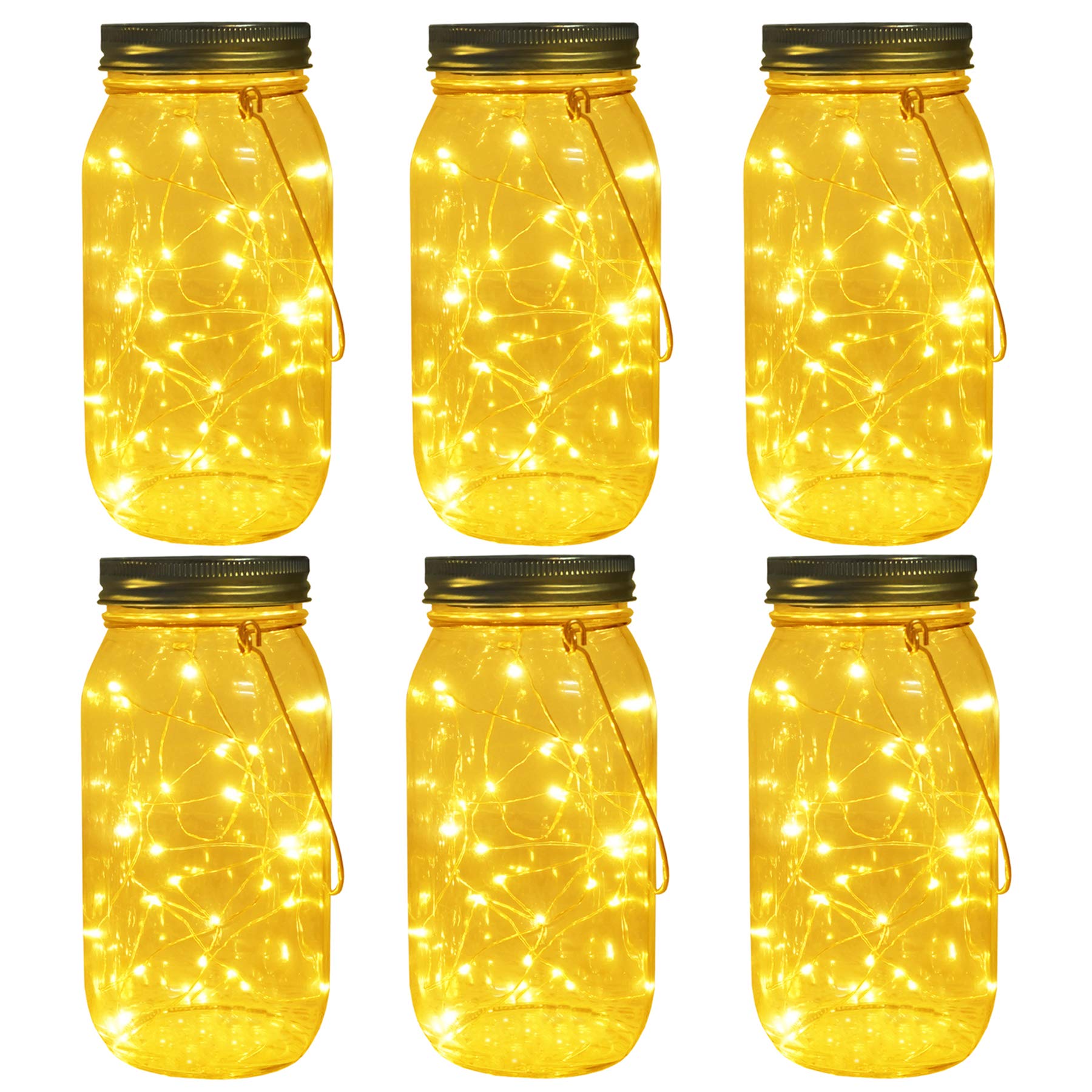 Solar Mason Jar Lights - 6-Pack Large Glass Jars with 30 LED Fairy String Lights, Waterproof Outdoor Hanging Lanterns for Patio, Garden, Yard, Wedding & Party Decorations | Perfect for Romantic Ambiance, Evening Gatherings & Backyard Lighting