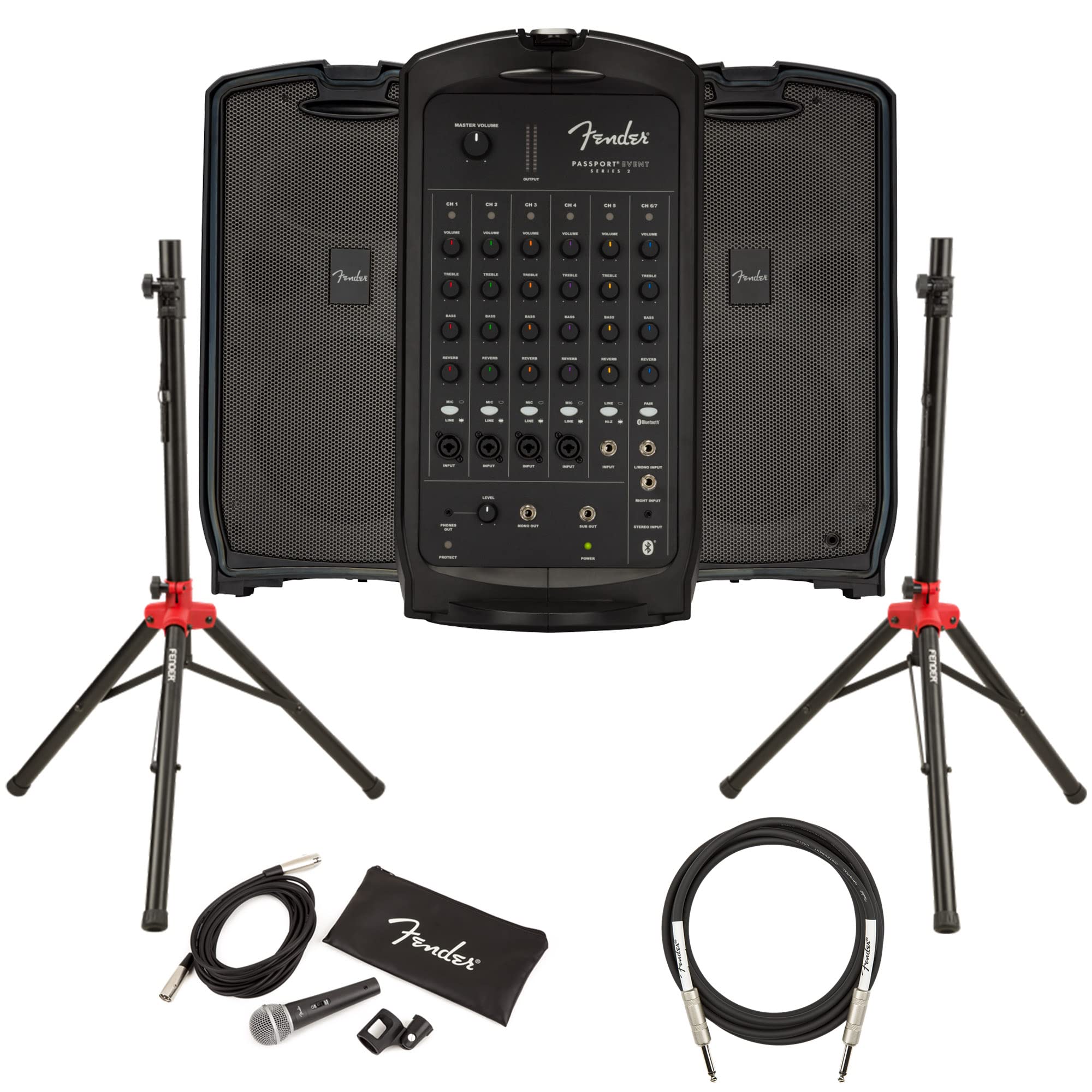 Fender Passport Event S2 Portable PA System Bundle with Microphone, Speaker Stands & Cables - Perfect for Live Performances, Outdoor Events & Small Venues