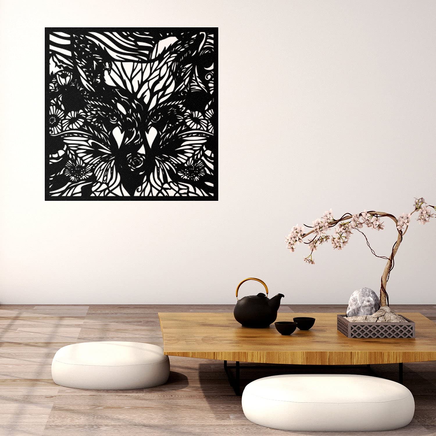 Kitsune Metal Wall Art for Home Decor - Living Room, Bedroom & Outdoor