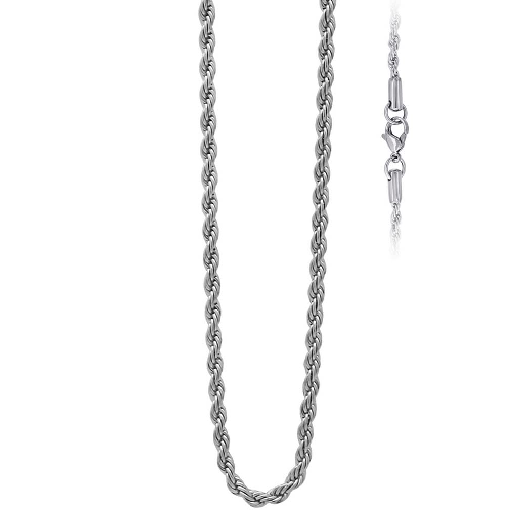Stainless Steel Unisex 4mm Rope Chain Necklace for Women & Men - Trendy Fashion Jewelry for Everyday Wear, Gifts & Special Occasions