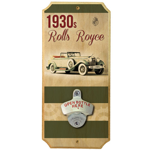 Vintage 1930s Car Wall Mounted Wood Plaque Bottle Opener - Rustic Home Bar Decor for Beer & Soda Bottles - Perfect for Man Cave, Garage, or Pub
