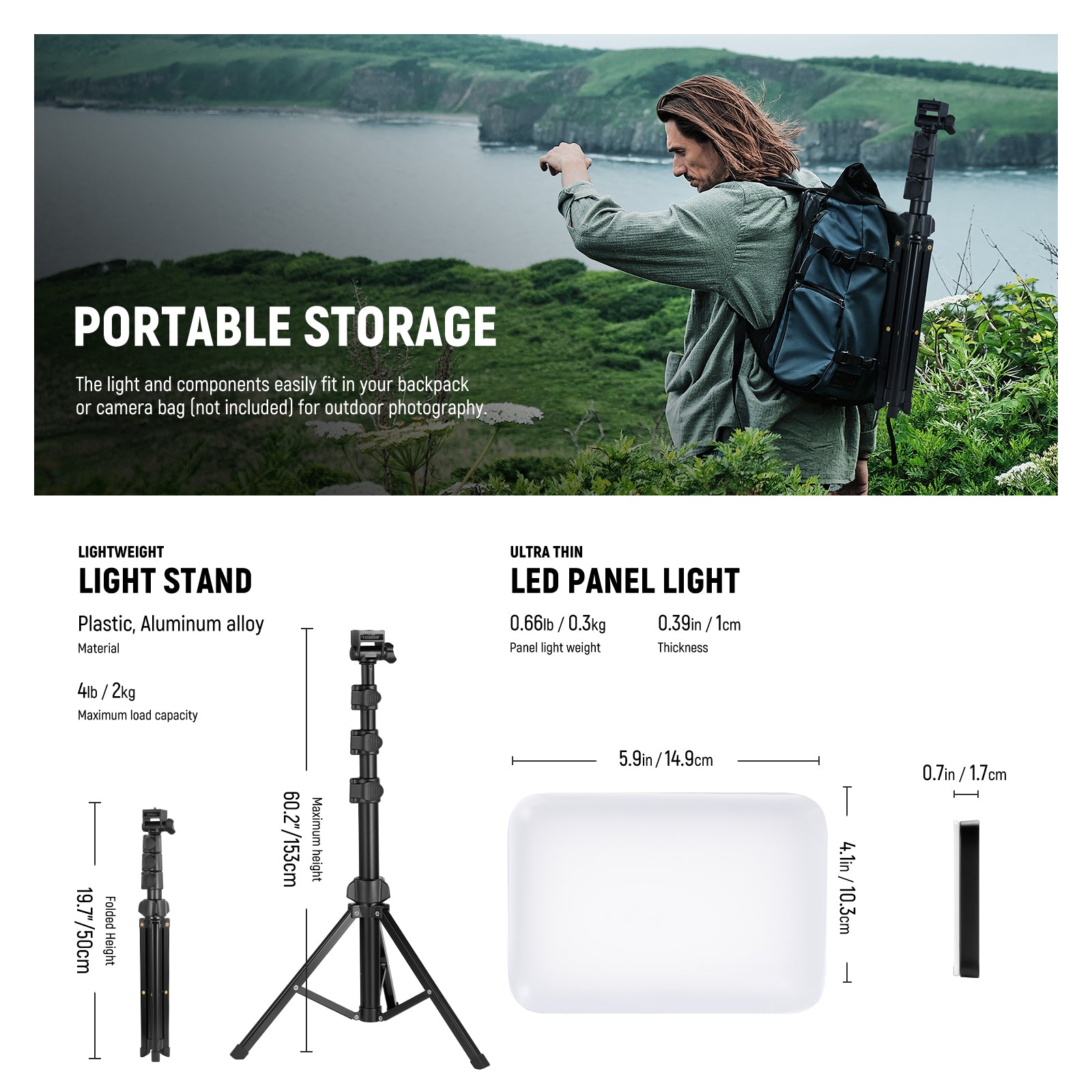 NEEWER BASICS BP66 2 Pack Bi-Color LED Video Light Panel Kit - 3200K-5600K Adjustable, CRI≥95 for YouTube, TikTok, Photography & Studio Lighting