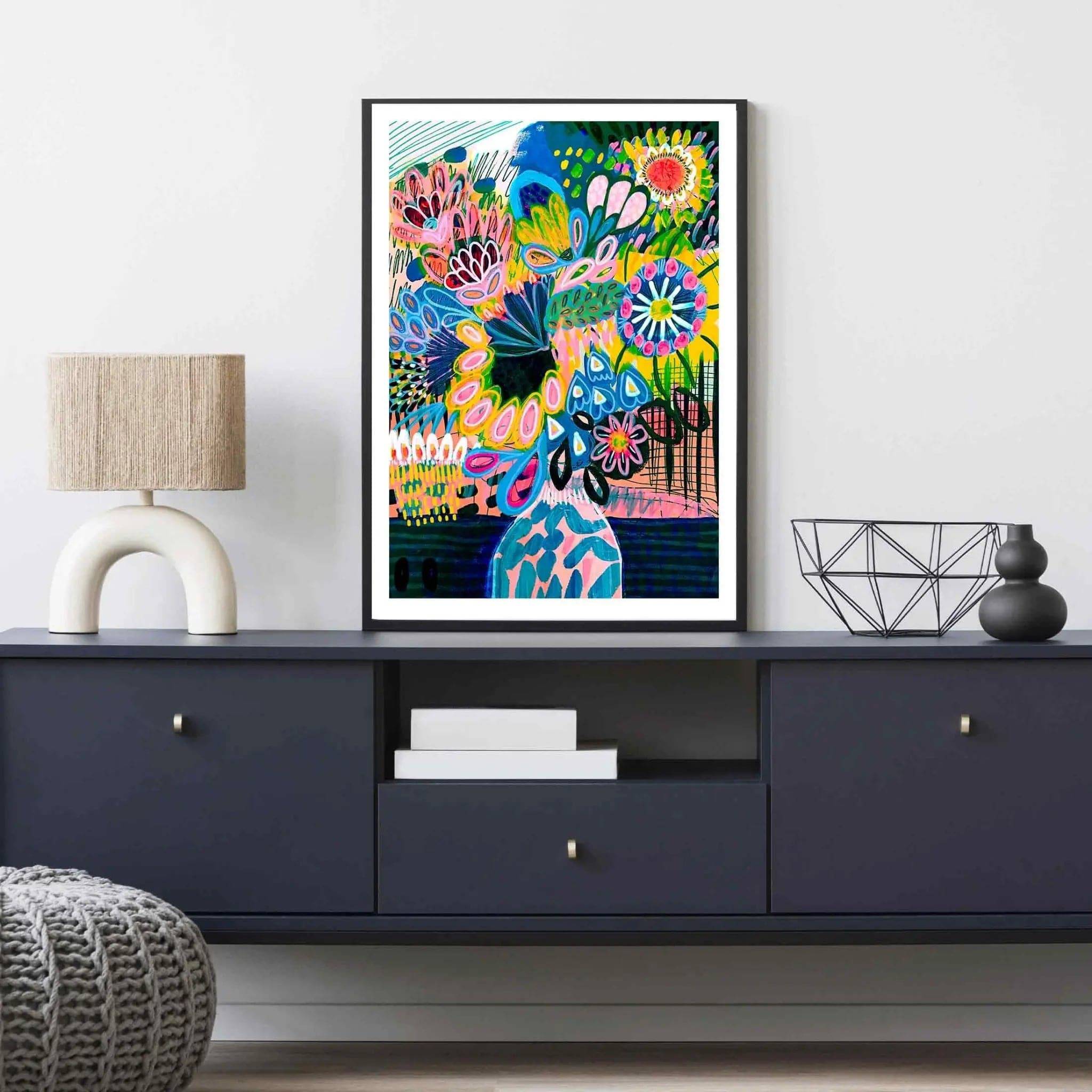 Abstract Floral Wall Art Print - Modern Canvas Painting of Flowers in Vase for Living Room & Bedroom Decor