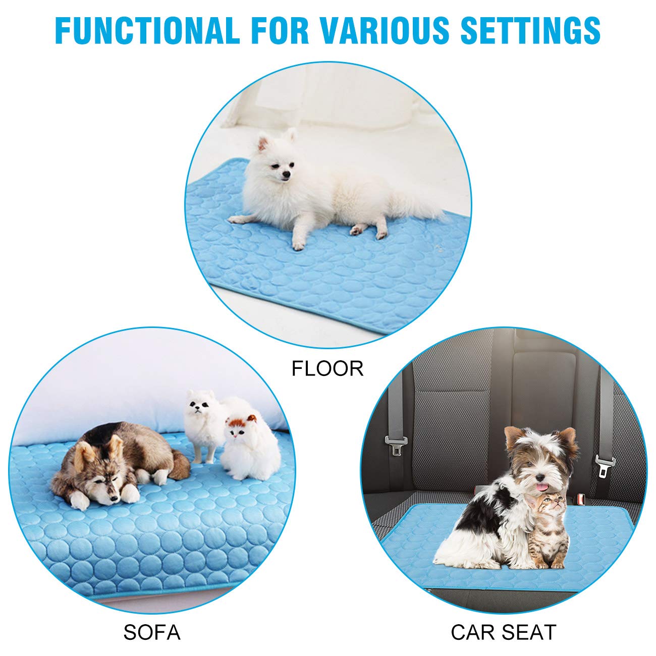 Self-Cooling Dog Mat for Summer - Ice Silk Washable Pet Cooling Pad for Dogs & Cats - Small 20