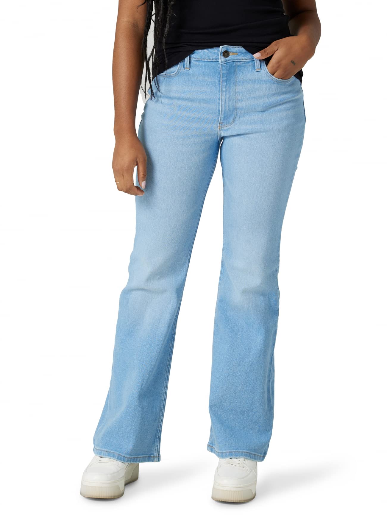 Wrangler Women's High Waisted Fierce Flare Jeans - Stretchy Denim Pants for Casual Wear & Western Style Outfits