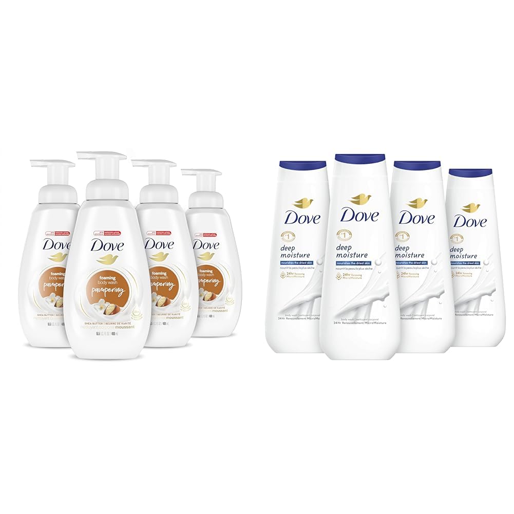 Dove Instant Foaming Body Wash with Shea Butter & Warm Vanilla - Pack of 4 | Deep Moisture Body Wash for Dry Skin - Hydrating & Moisturizing Skin Cleanser | Perfect for Shower, Bath & Daily Skincare Routine