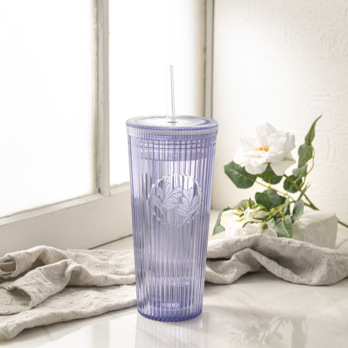 26oz Insulated Tumbler with Straw & Leak-Proof Lid - Cute Flower Silicone Straw Tips in Botanica Purple | Perfect for Iced Coffee, Smoothies & Outdoor Activities