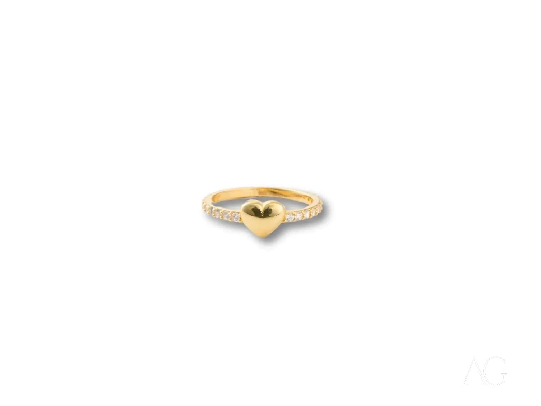 18K Yellow Gold CZ Heart Ring for Women - Elegant & Romantic Jewelry Gift for Valentine's Day, Anniversary, or Proposal