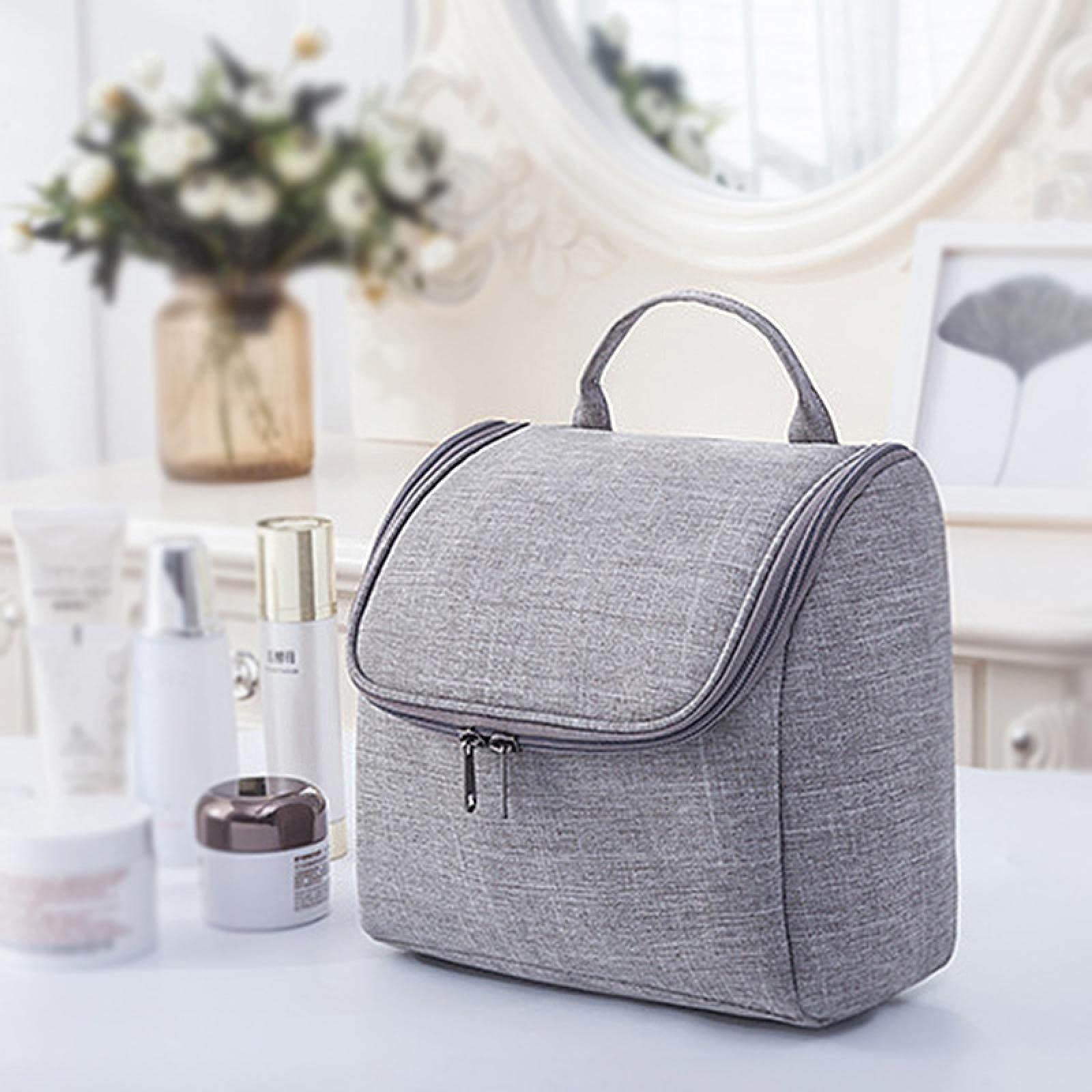 Waterproof Hanging Travel Toiletry Bag for Men & Women - Oxford Cosmetic Makeup Organizer with Wash Pouch, Gray - Perfect for Camping, Gym, Business Trips & Vacation Essentials