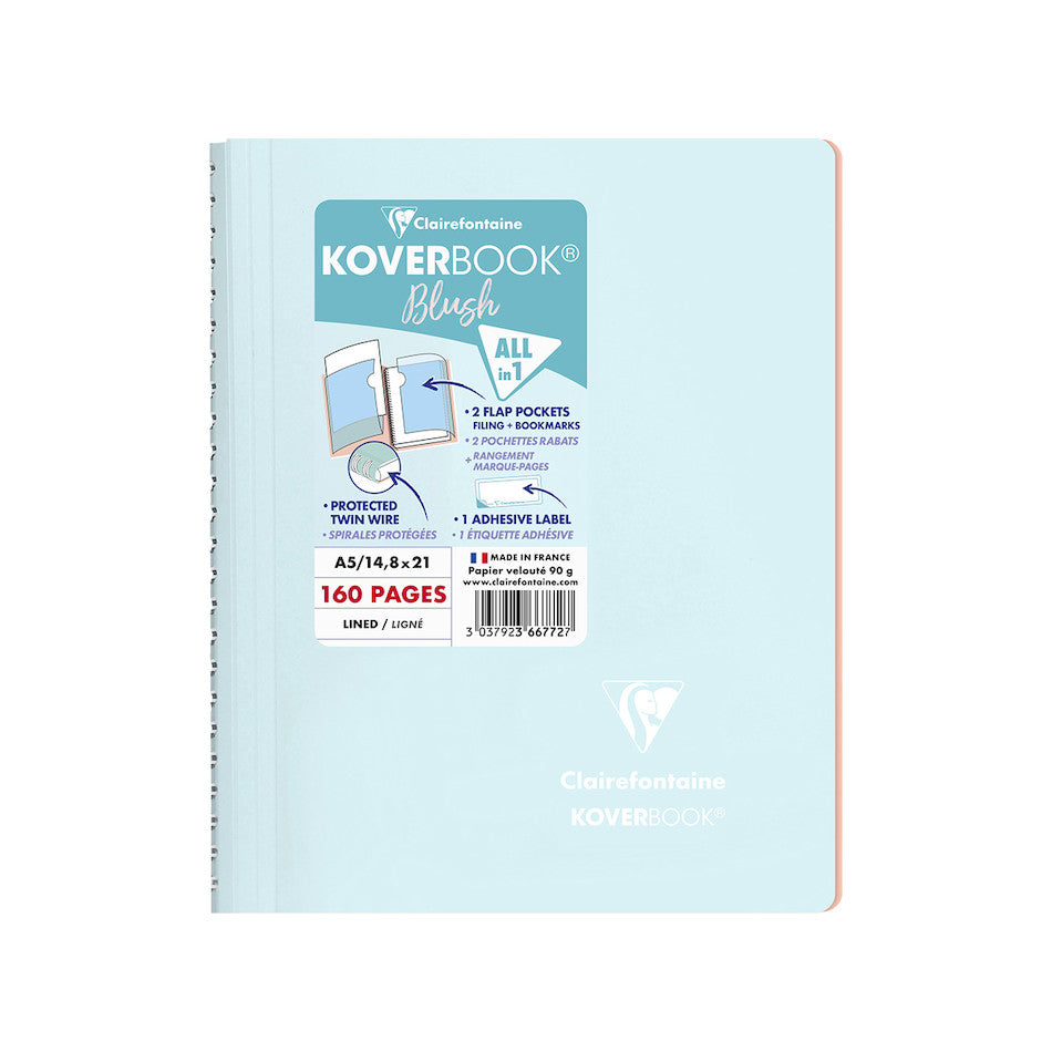 Clairefontaine Koverbook Blush Wirebound Notebook - A5 Size, 90gsm Smooth Paper, Spiral Bound for School, Office & Journaling - Perfect for Note Taking, Sketching & Gift Giving
