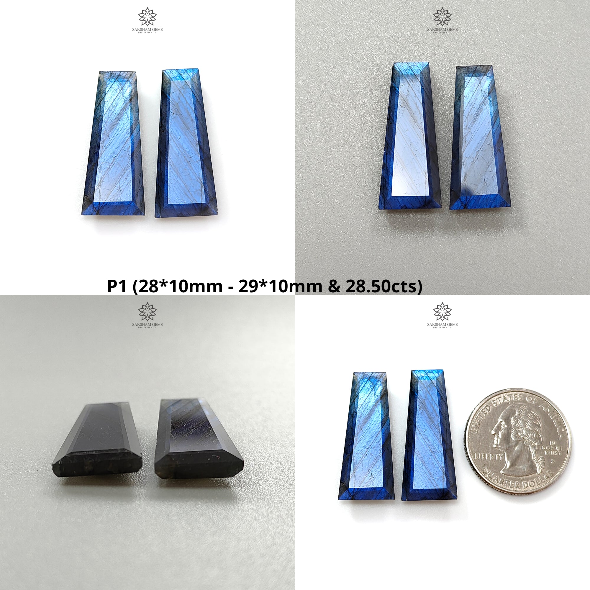 Natural Blue Labradorite Gemstone Baguette Pair - Untreated Rainbow Flashing Fancy Cut for Jewelry Making, Rings & Necklaces - Perfect for Boho, Healing & Spiritual Crystal Jewelry Designs