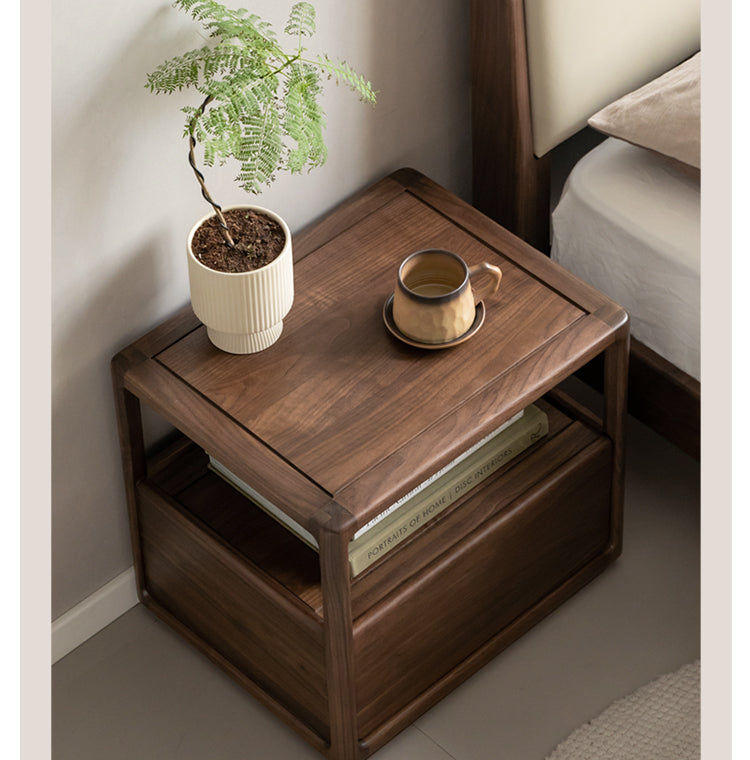 Premium Black Walnut Solid Wood Nightstand with Locking Storage | Modern Bedside Table for Bedroom, Living Room & Office | Durable Wooden Cabinet with Secure Drawer