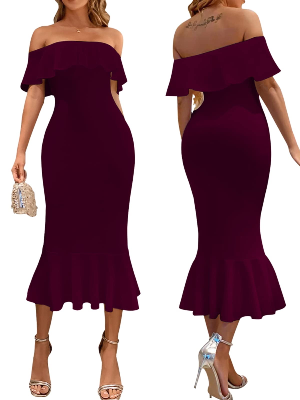 Elegant Women's Long Sleeve Wrap V-Neck Bodycon Maxi Dress for Cocktail Party, Evening Gala & Special Occasions | Flattering Sexy Figure-Hugging Design