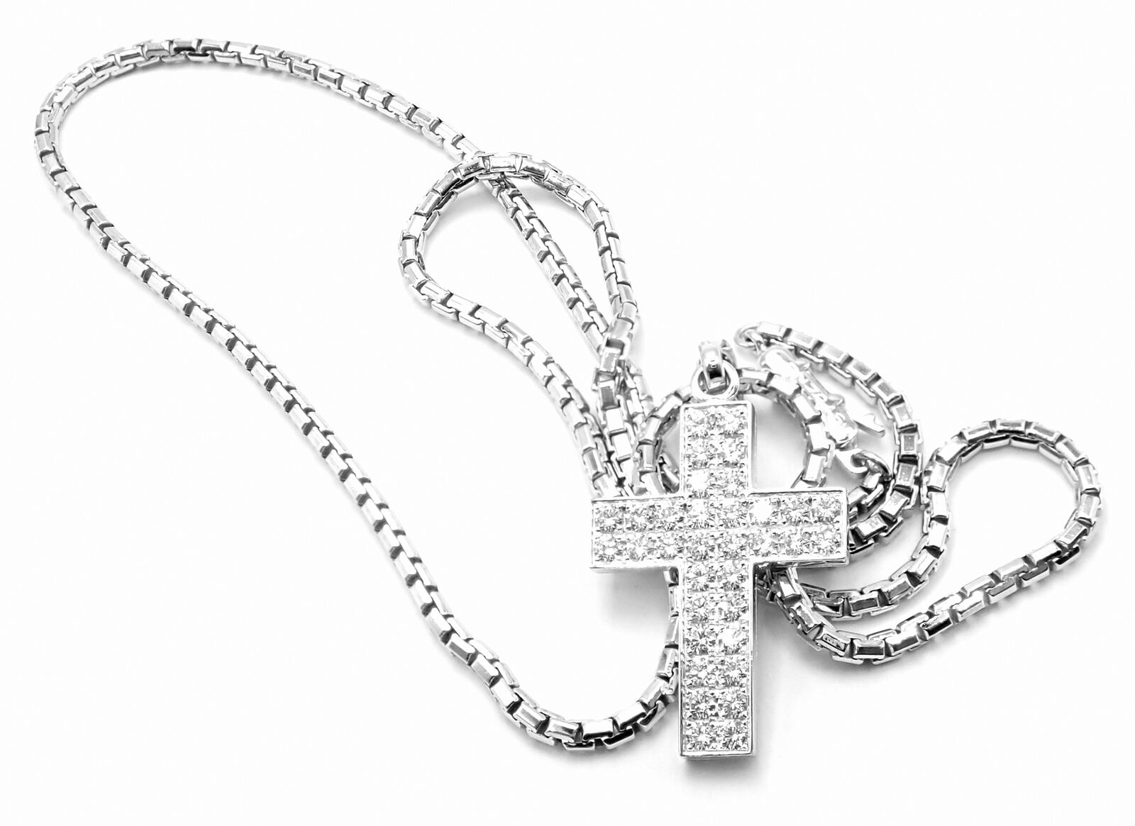 Authentic Cartier Cross 18K White Gold Diamond Pendant Necklace for Women - Luxury Jewelry Gift for Anniversary, Valentine's Day & Special Occasions