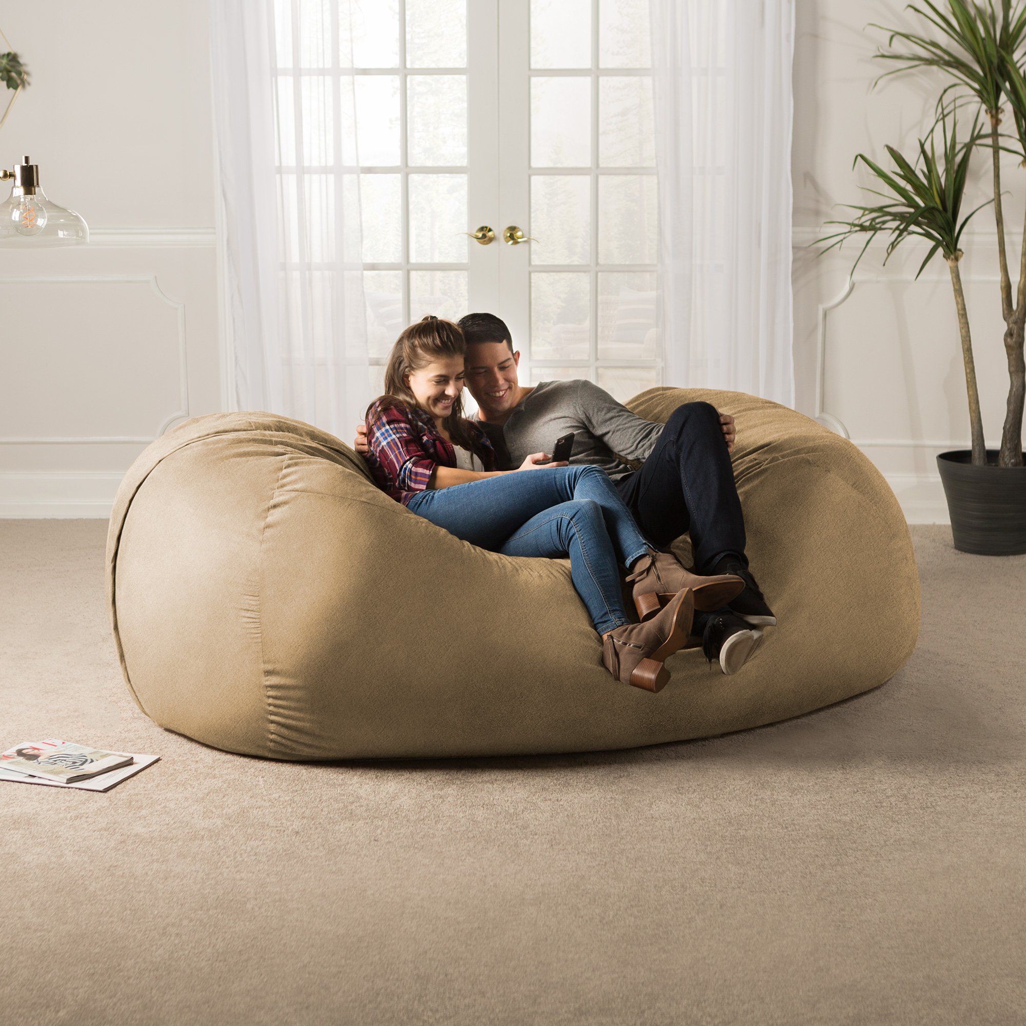 Jaxx 7 Foot Giant Bean Bag Sofa - Oversized Comfortable Lounger for Adults & Kids, Camel - Perfect for Living Room, Game Room & Movie Nights