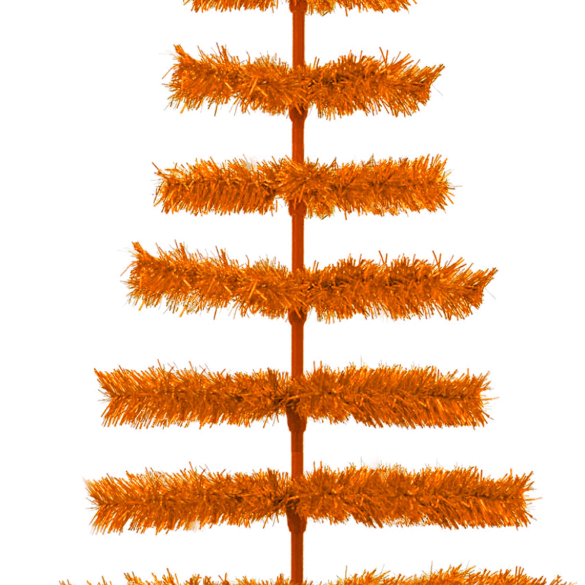 5FT Orange Tinsel Christmas Tree with Green Metal Base & Brush Stand - 60in Tall Artificial Holiday Decor for Home, Office, Party & Festive Celebrations