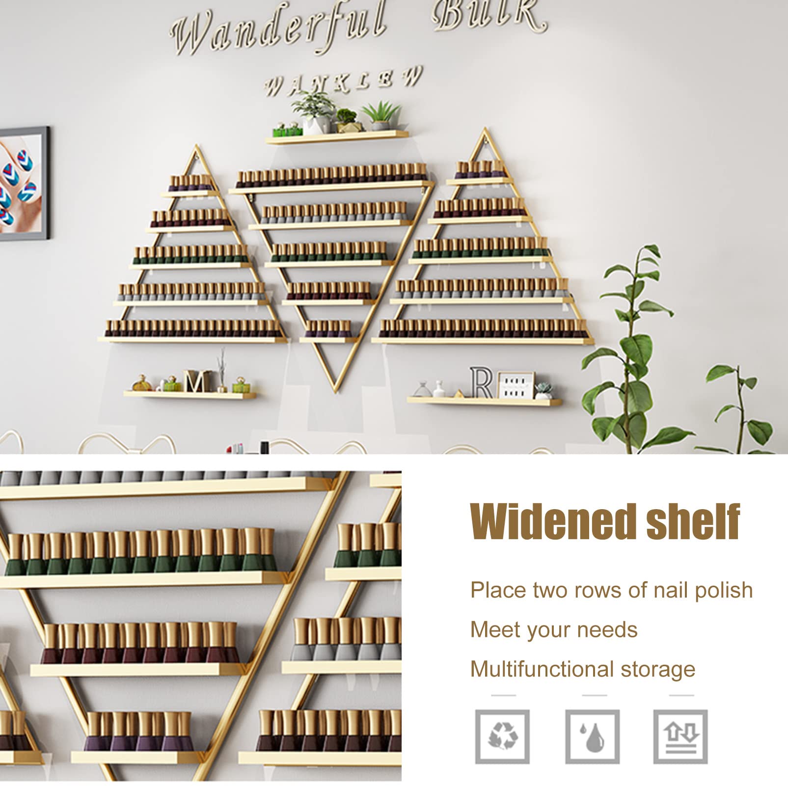 Wall Mounted Triangle Nail Polish Rack & Perfume Organizer - Metal Essential Oil Display Shelf for Home Salon, Spa & Business - Perfect for Cosmetics Bottles Storage, Spice Rack & Bathroom Organization