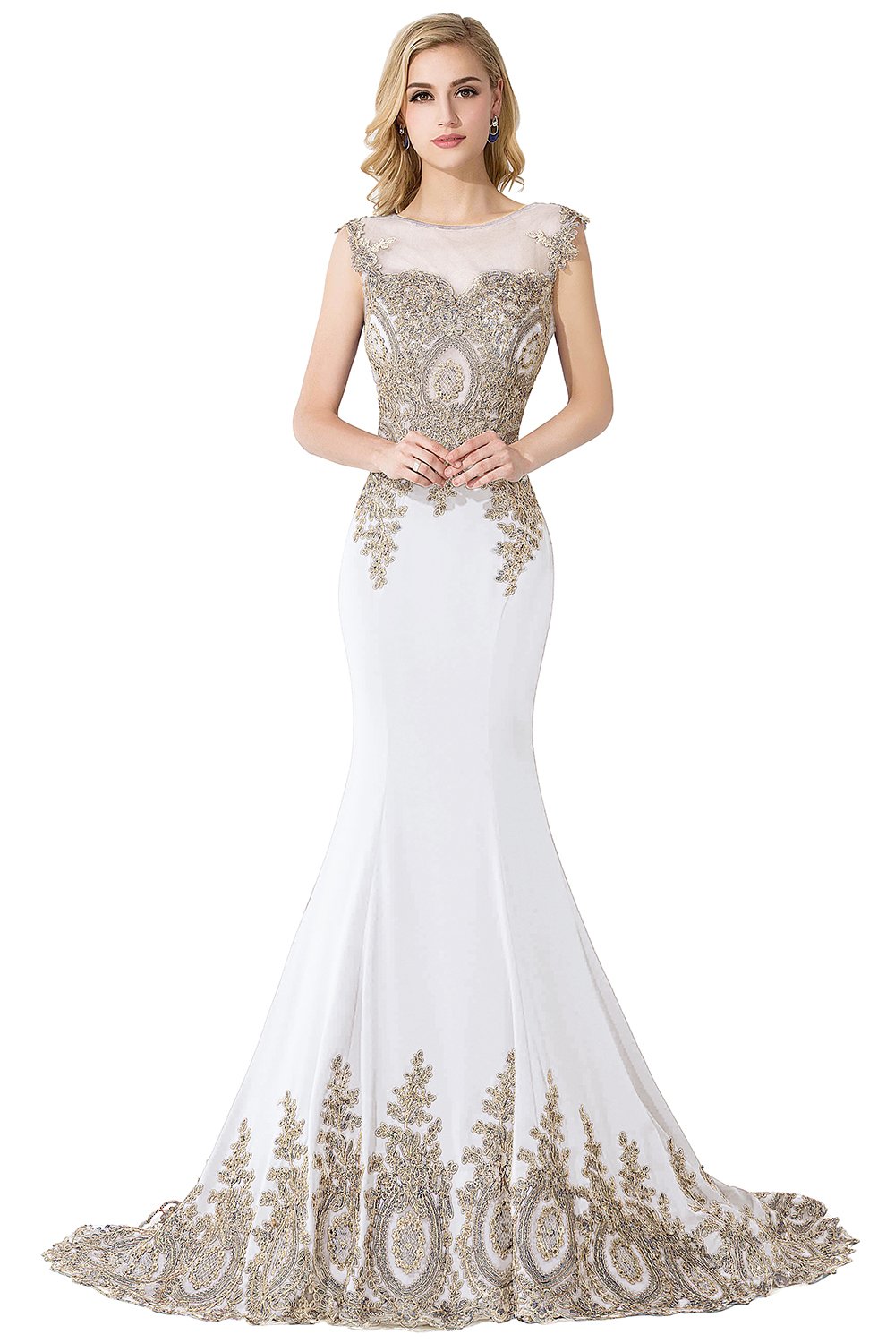MisShow Women's Elegant Embroidery Lace Long Mermaid Formal Evening Gown - Perfect for Prom, Wedding Guest, Cocktail Party & Special Occasions