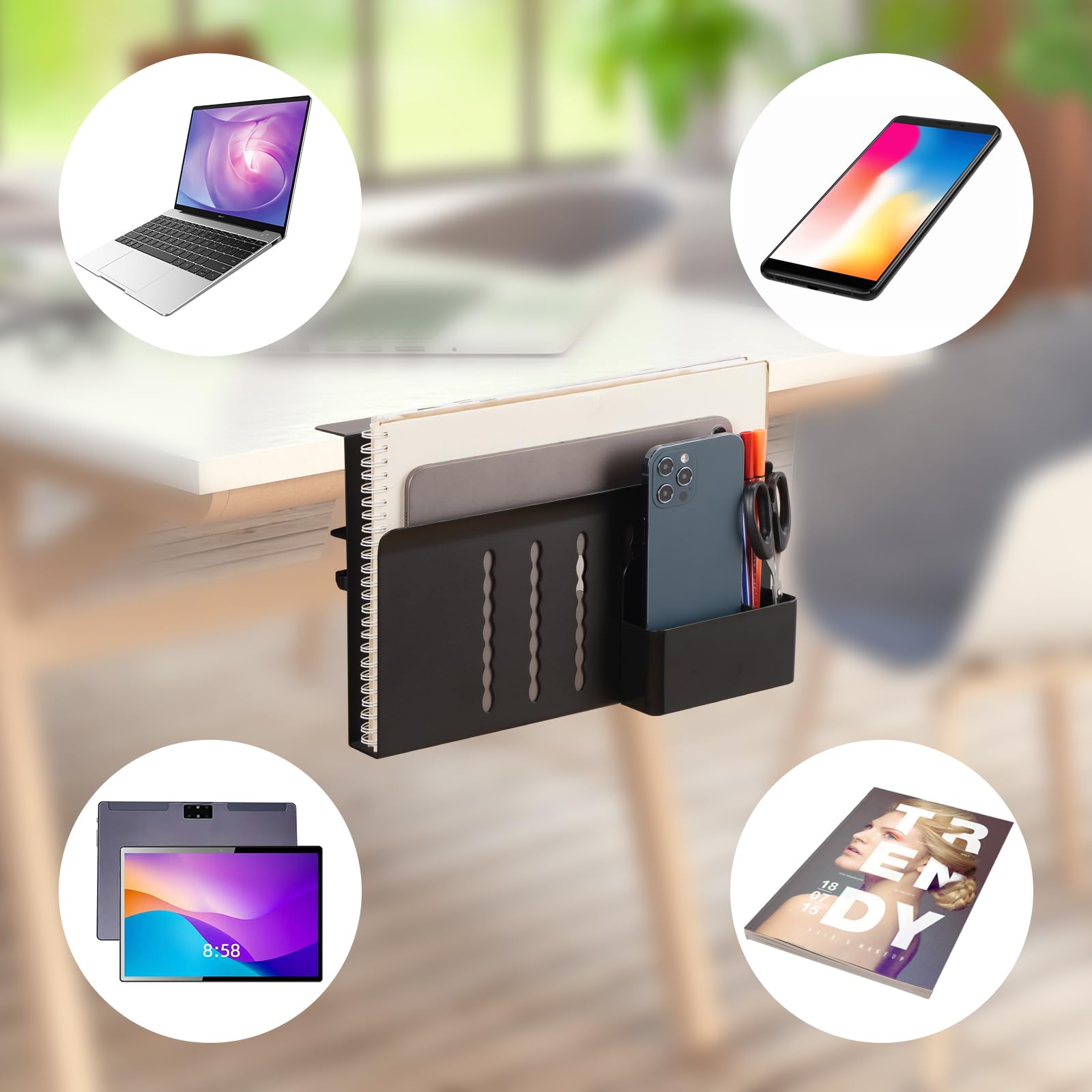 Clamp-On Desk Shelf Organizer - Laptop Side Storage Holder & Standing Desk Drawer for Office Supplies | Space-Saving Black Workspace Solution for Home Office & Studio Essentials