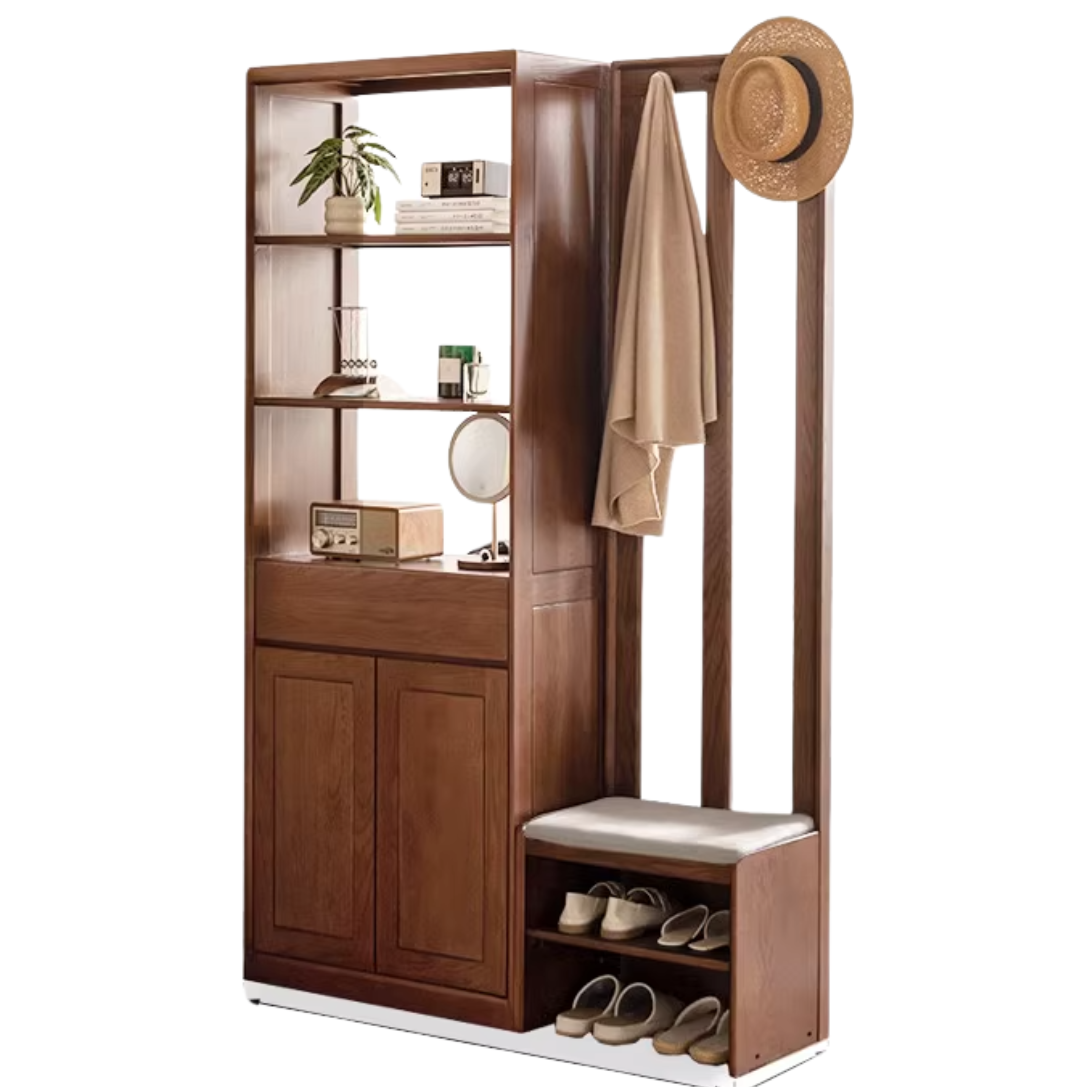 Solid Oak Wood Porch Shoe Storage Cabinet - Rustic Entryway Organizer with Integrated Shelves for Shoes, Hats & Outdoor Essentials | Perfect for Entryway, Mudroom, or Patio Storage