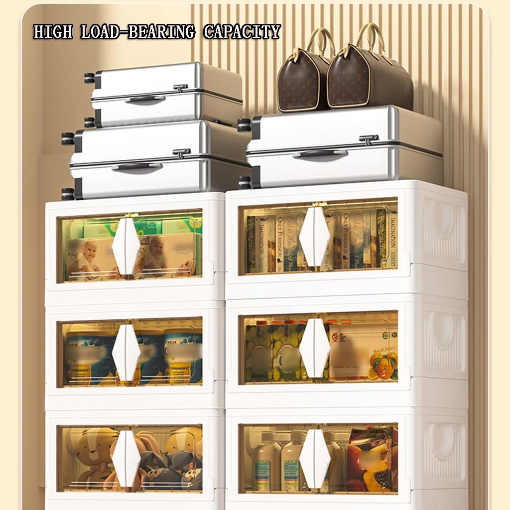 Large Acrylic Folding Storage Containers with Clear Front Window & Top Lid - 70x39x129cm Plastic Storage Box for Home Organization (Yellow Teal) - Perfect for Closet, Pantry, Office & Toy Storage