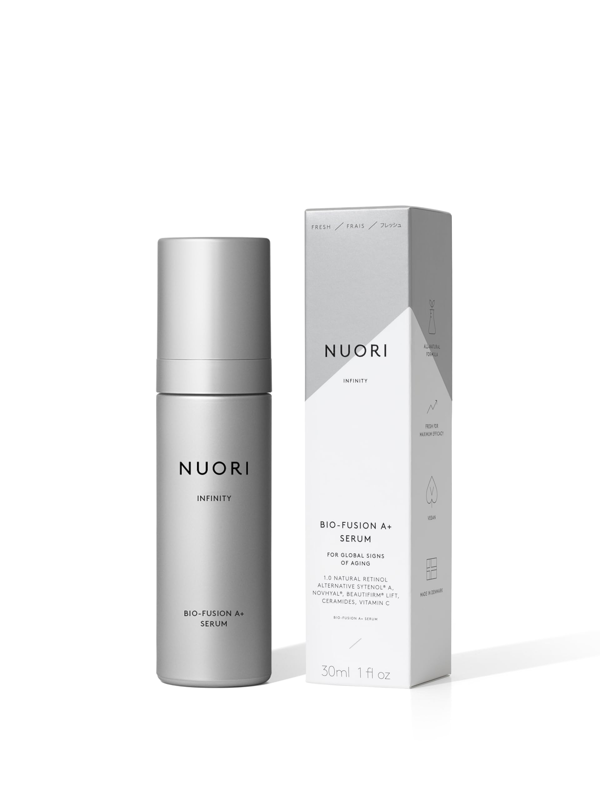NUORI Infinity Bio-Fusion A+ Serum - Brightening & Firming Face Serum for All Skin Types, Anti-Aging Treatment with Hyaluronic Acid, 30ml | Perfect for Daily Skincare Routine & Nighttime Rejuvenation