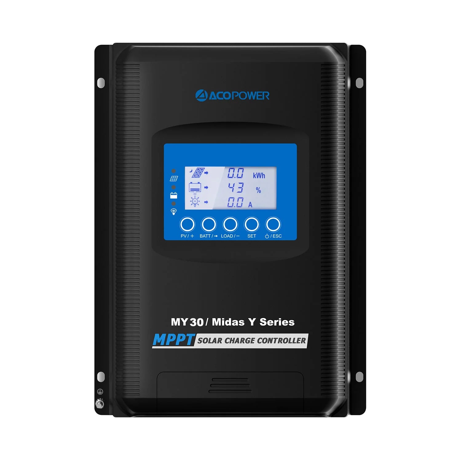 ACOPOWER Midas 30A MPPT Solar Charge Controller for RV, Boat, Off-Grid System - 12V/24V Auto, LCD Display, Waterproof Design
