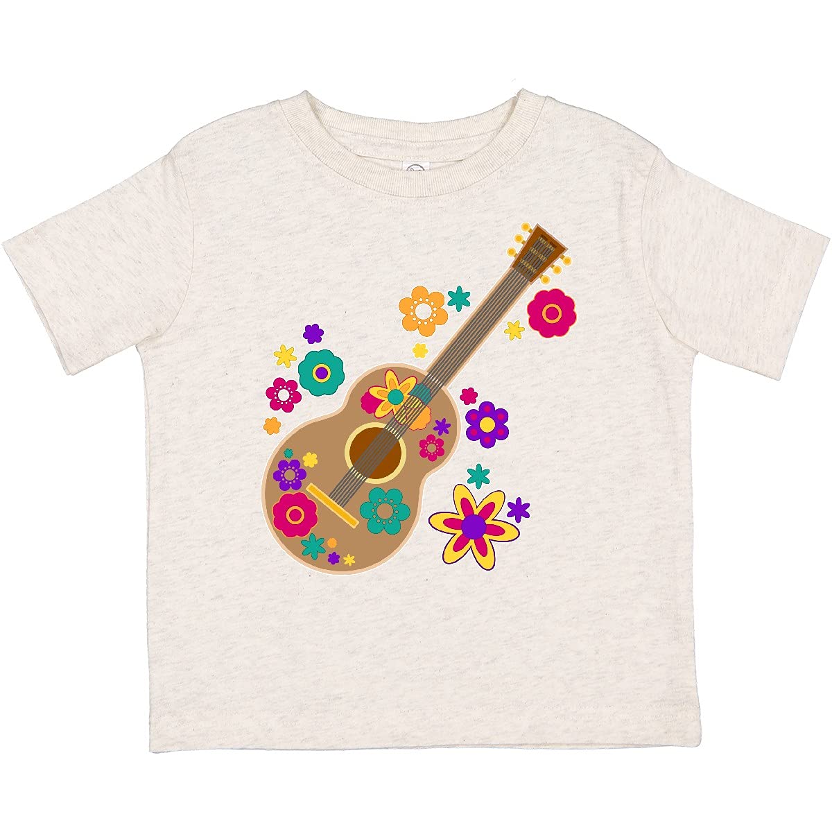 Colorful Floral Acoustic Guitar Toddler T-Shirt - Soft Cotton Baby Tee for Music Lovers, Birthday Gifts & Casual Outfits