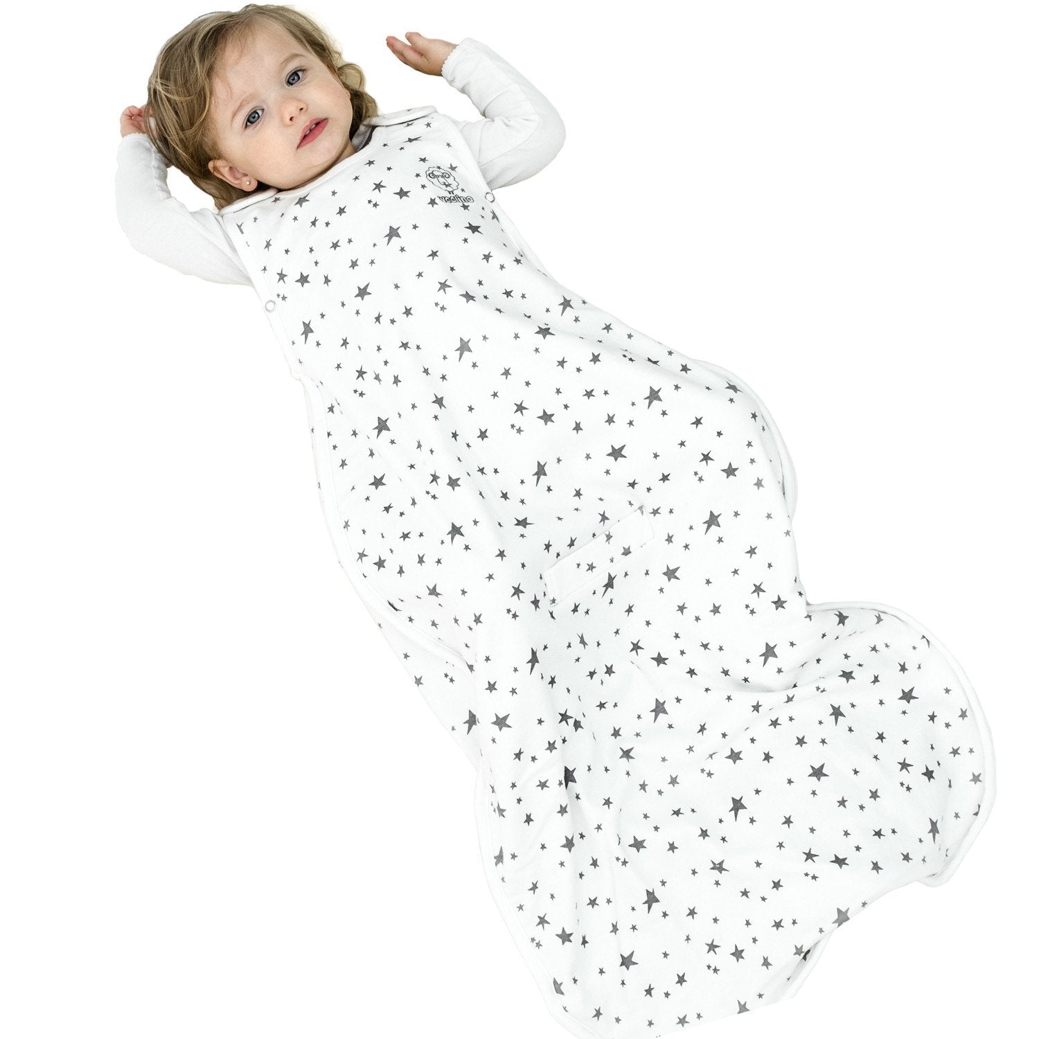 4 Season Baby Sleep Sack - Merino Wool & Organic Cotton for 2 Months to 2 Years | Soft & Breathable Infant Sleeping Bag for Nursery, Daycare & Travel - Star White