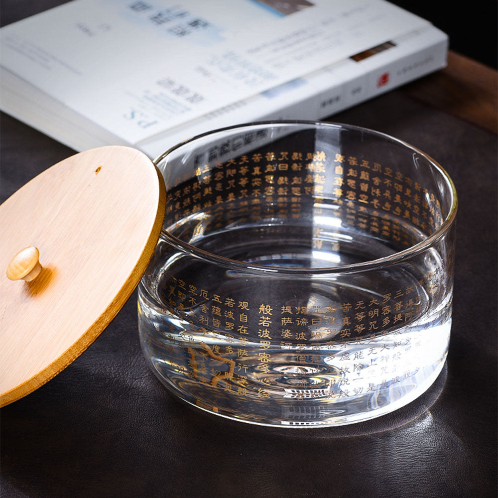 Heart Sutra Engraved Glass Tea Infuser with Lid - Perfect for Loose Leaf Tea Brewing & Meditation