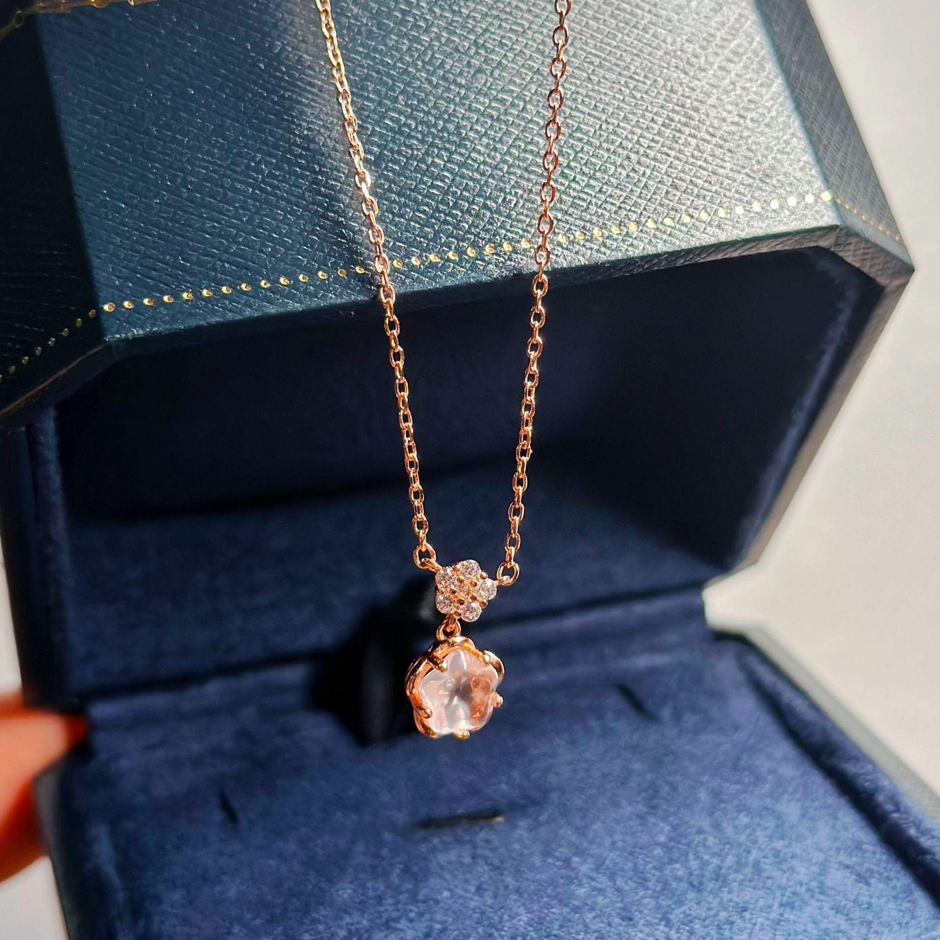 Cherry Blossom Rose Pink Gemstone Necklace for Women - Elegant Floral Jewelry Gift for Valentine's Day, Anniversary & Special Occasions | TB1282