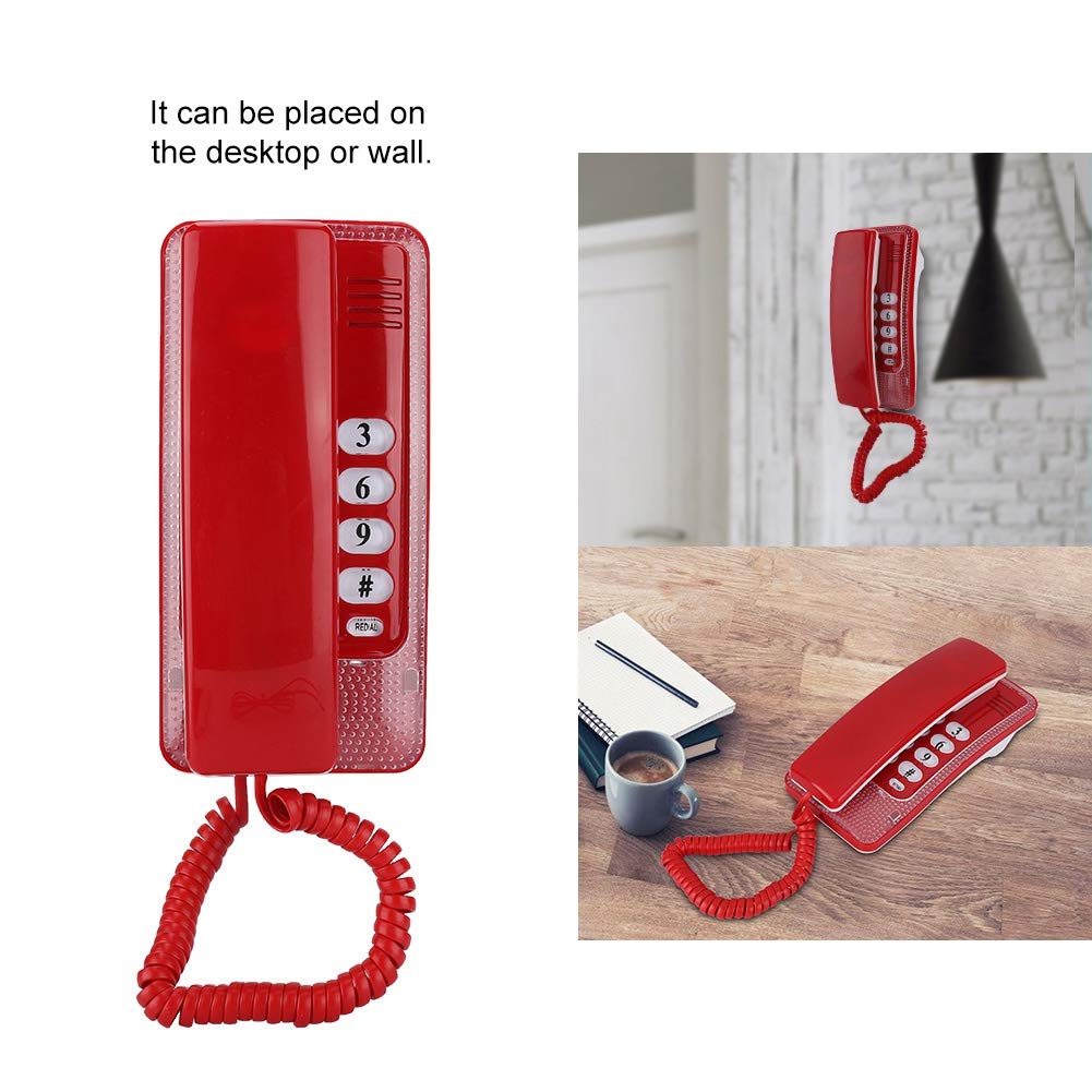 Wall Mount Landline Telephone - Corded Home Phone Extension for Hotel, Office & Home Use - No Caller ID - Available in Blue, White, Red (Red) - Durable & Easy Installation for Daily Communication