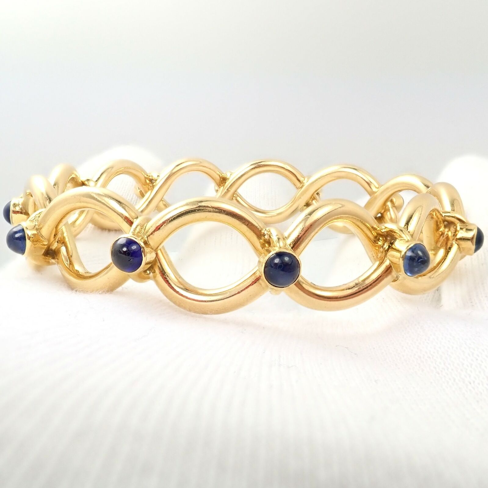 Authentic Tiffany & Co 18k Yellow Gold France Sapphire Bangle Bracelet - Luxury Jewelry for Women, Perfect Gift for Anniversary, Birthday & Special Occasions
