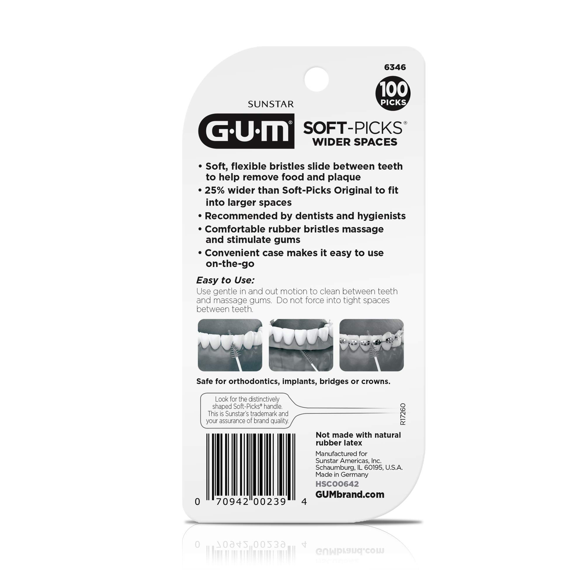 GUM Soft-Picks Wide Space Dental Picks for Teeth Cleaning & Gum Care - Dentist Recommended, 100 Count (3 Pack) with Travel Case - Perfect for Travel, Home & Office Use
