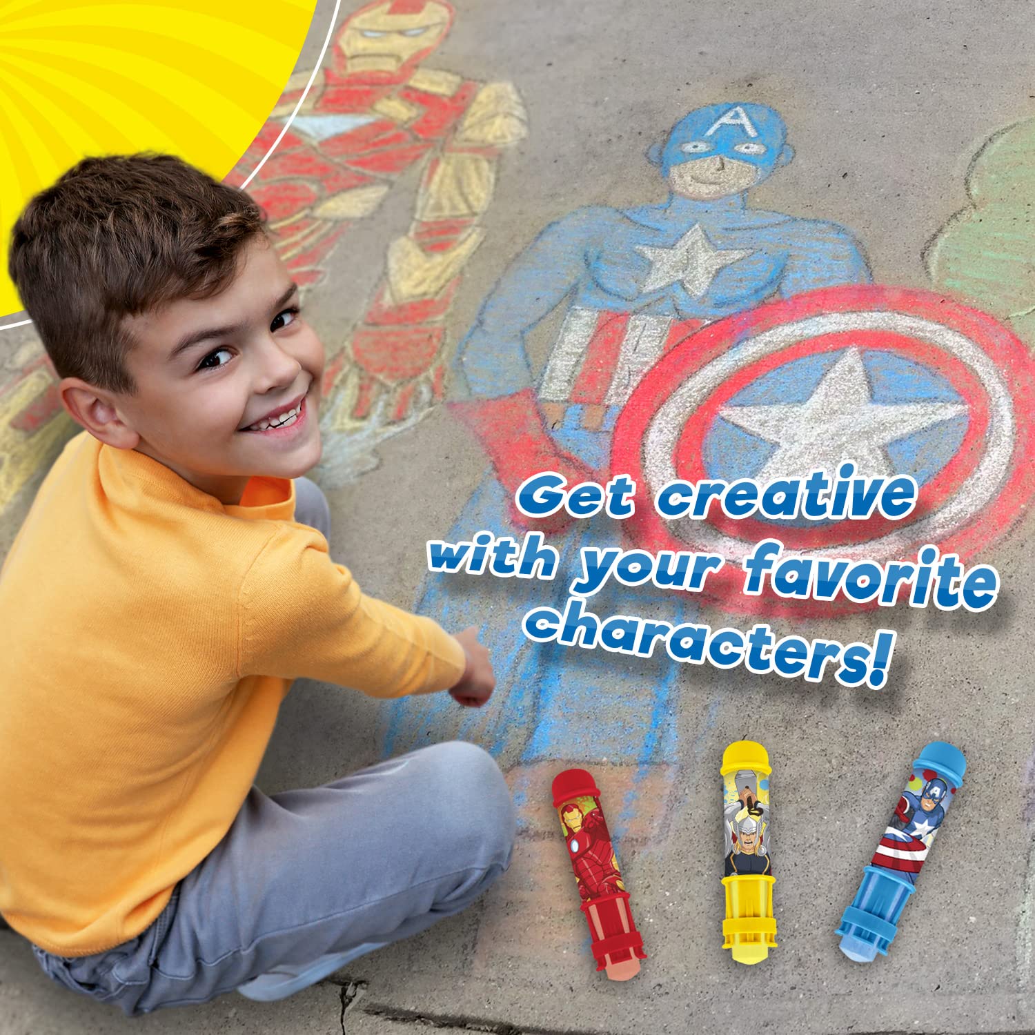 JA-RU Marvel Avengers Chalk Holder (1 Pack) - Non-Toxic Jumbo Sidewalk Chalk for Kids - Outdoor Play Toys for Boys & Girls - Fun Drawing & Creative Play in Driveways, Sidewalks & Playgrounds C-6904-1