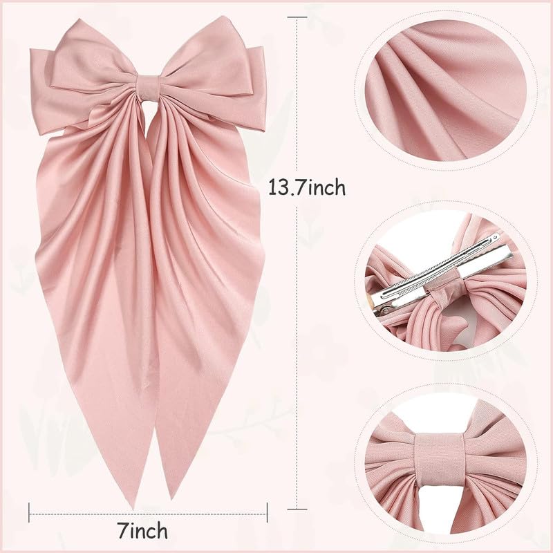 6PCS Soft Long Tails Hair Bows Clips - Metal Ponytail Holder with Big Silk Satin Ribbon for Women & Girls | Perfect for Parties, Weddings, School & Daily Hair Accessories